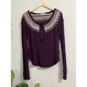 We The Free Purple Long Sleeve Top with Lace Detail